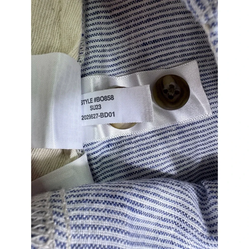 J Crew 100% Linen Shorts Men's 35x9 (37x9.5) Blue White Striped Resort Beach